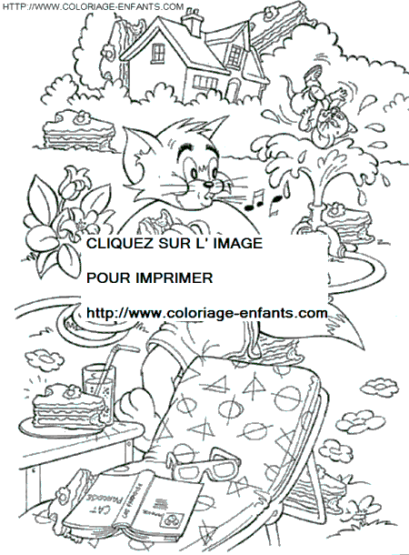 coloriage tom et jerry dans le jardin