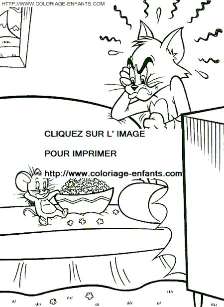 coloriage tom et jerry devant la television