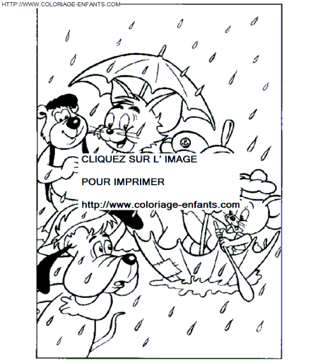 coloriage tom et jerry sous la pluie