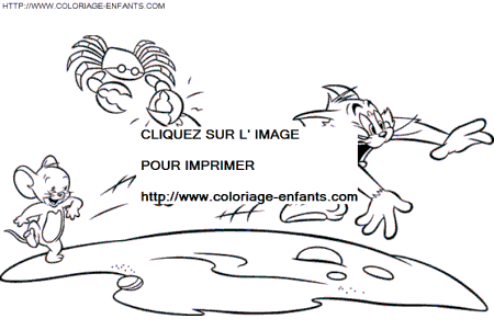 coloriage tom et jerry tom attrape par un crabe