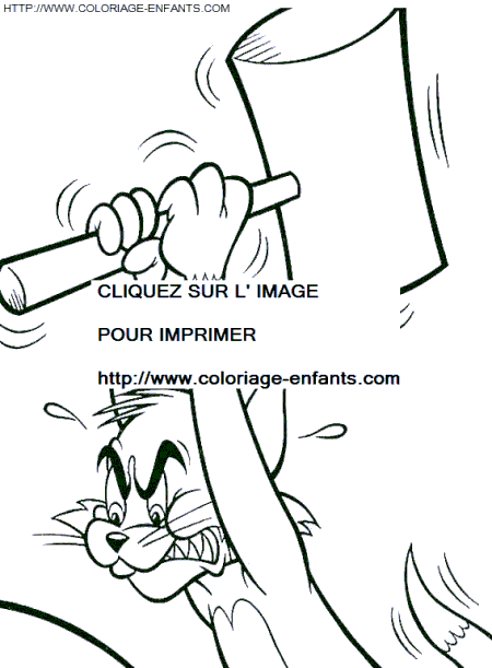 coloriage tom et jerry tom avec sa massue