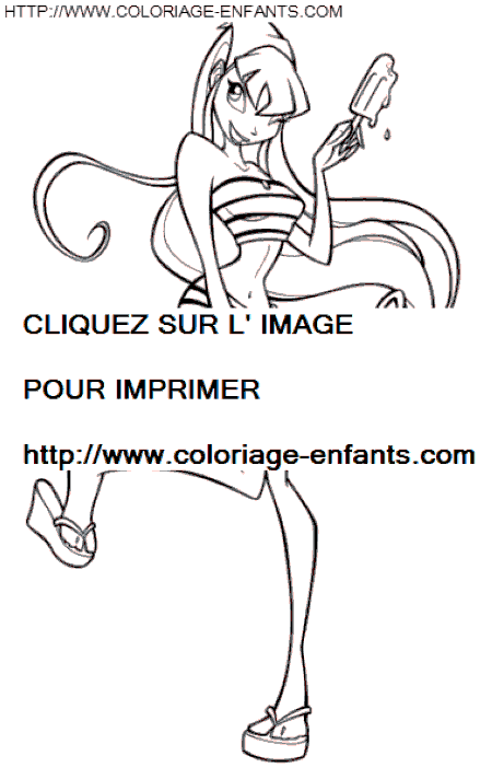 coloriage winx flora mangeant une glace