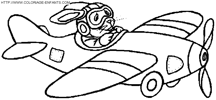 coloriage avion avec jojo lapin