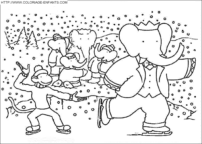 coloriage babar a la neige