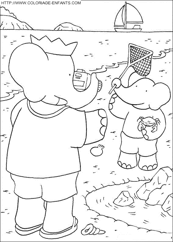 coloriage babar au bord de la mer