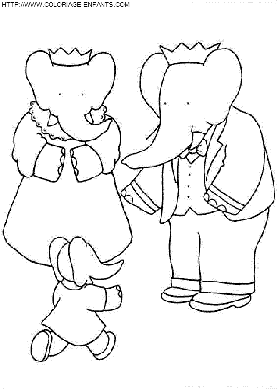 coloriage babar et celeste accueillant flore