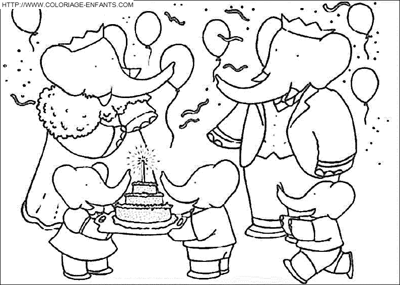 coloriage babar fait la fete