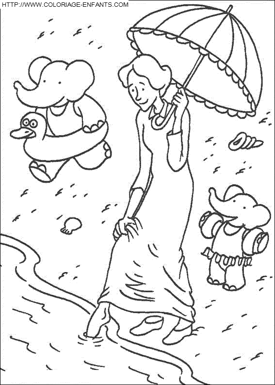 coloriage babar la vieille dame a la plage