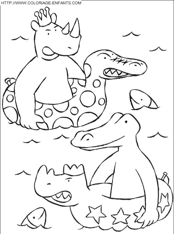 coloriage babar rataxes et alligator dans la mer