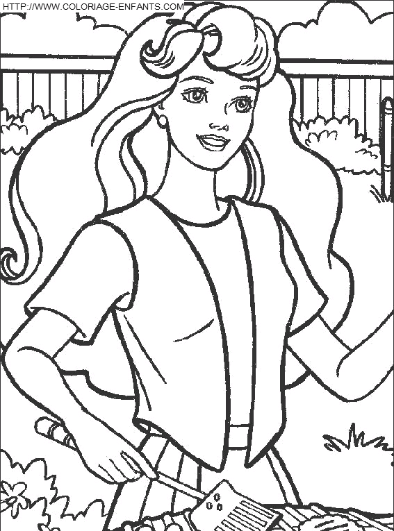 coloriage barbie au barbecue