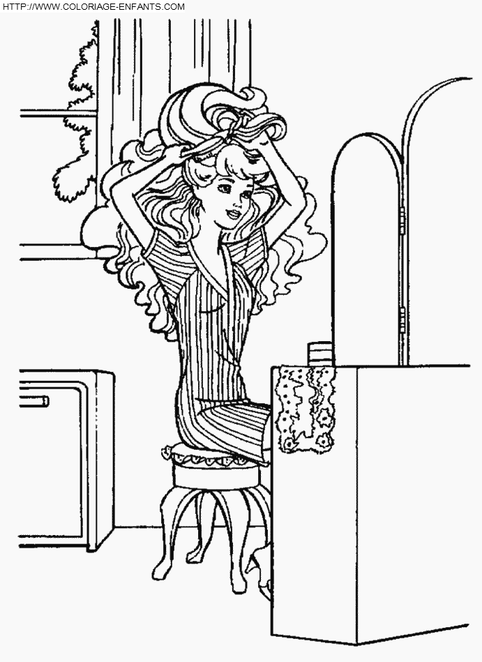 coloriage barbie devant son miroir