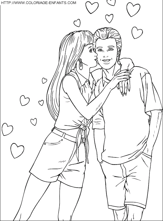 coloriage barbie embrassant son fiance ken