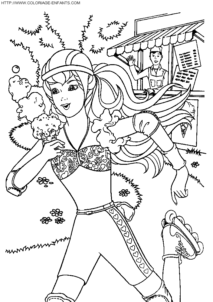 coloriage barbie en roller