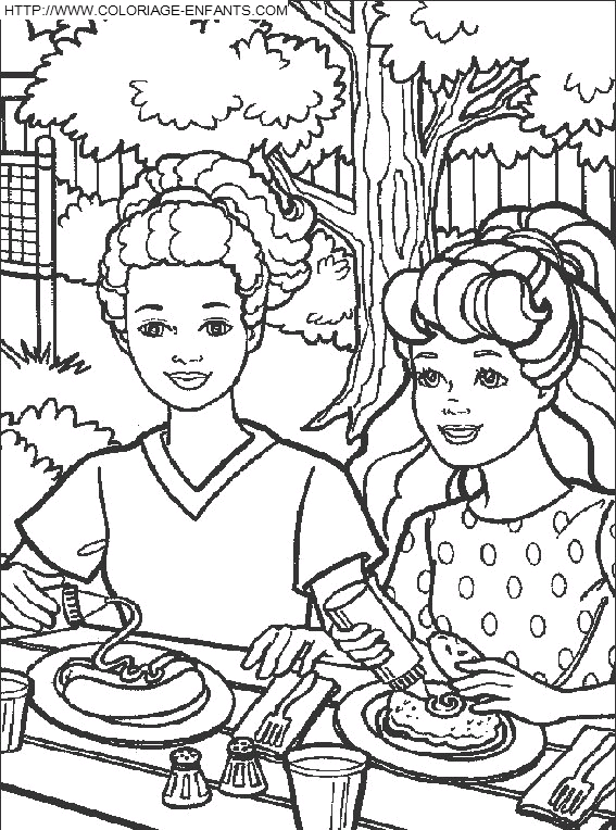 coloriage barbie et son amie au pique nique