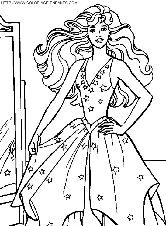 coloriage barbie habillee en casse noisette