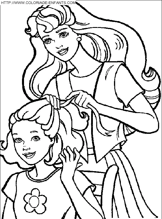 coloriage barbie peignant la petite fille stacie