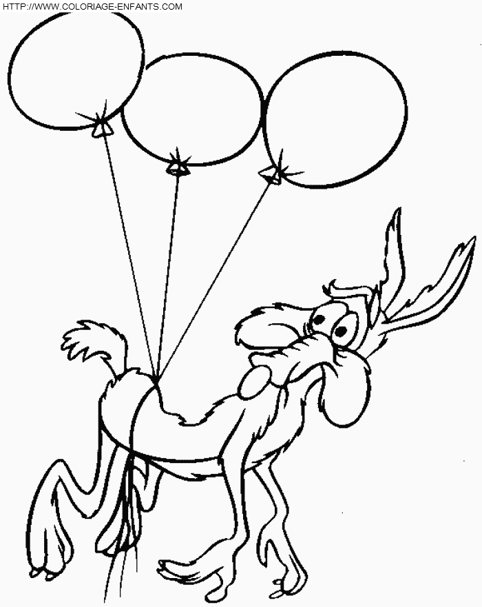 coloriage bip bip le coyotte avec des ballons