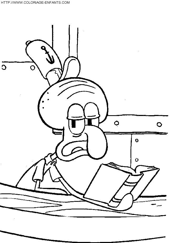 coloriage bob eponge la pieuvre lisant un livre