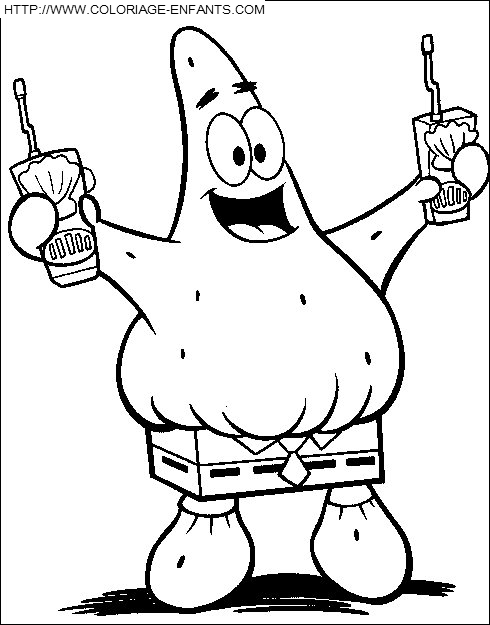 coloriage bob eponge patrick avec ses boissons