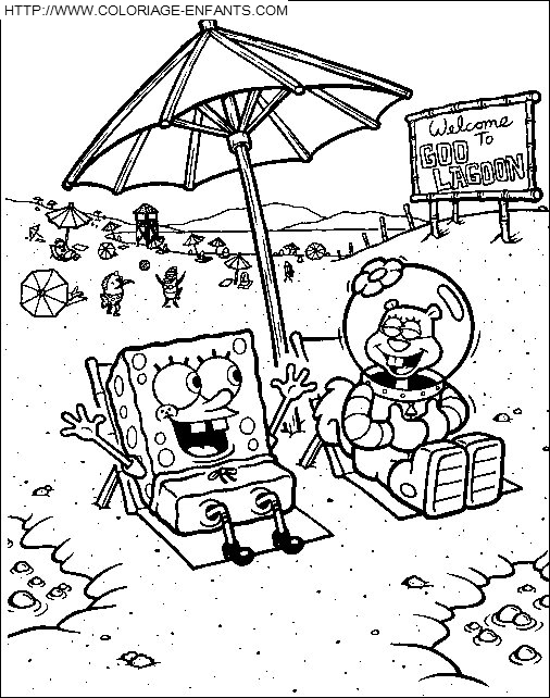 coloriage bob eponge sandy et bob en vacances