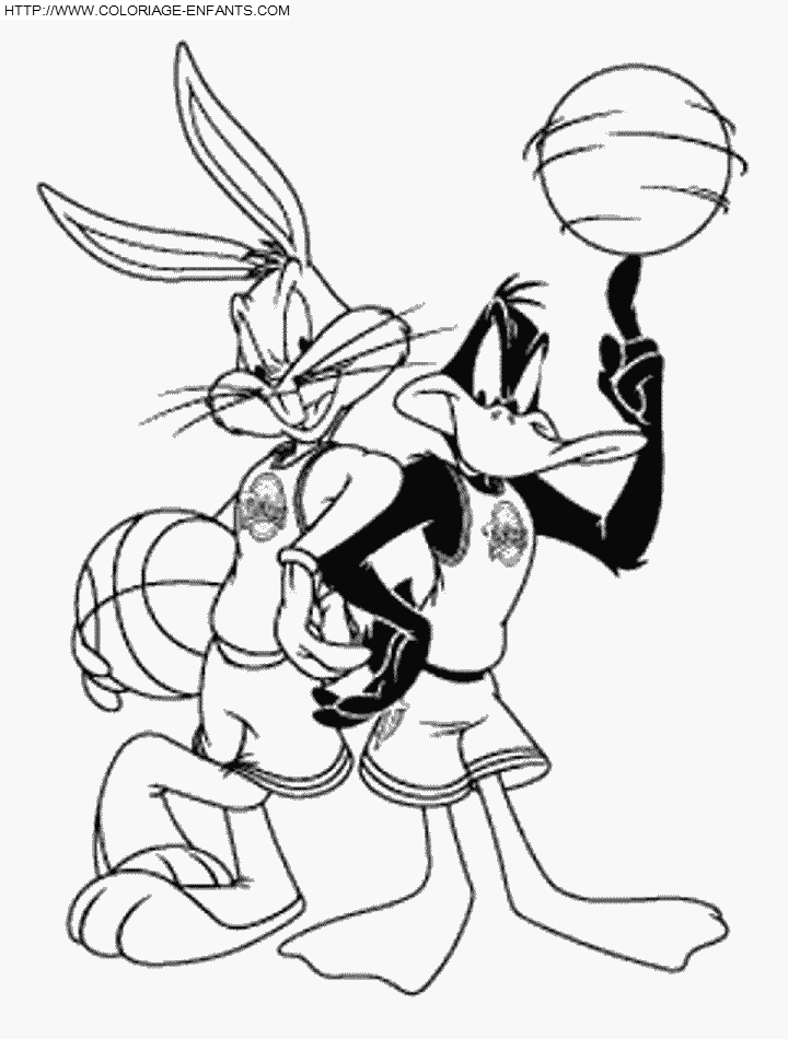 coloriage bugs bunny et duffy duck au basket