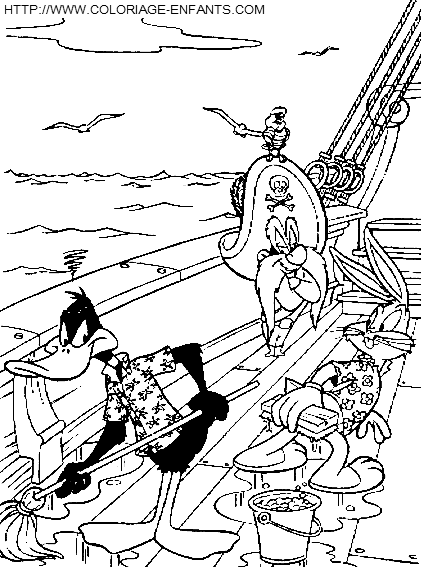 coloriage bugs bunny sur le bateau du pirate