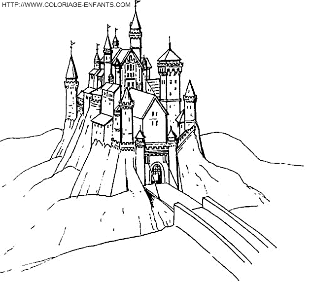 coloriage chateau surplombant la vallee