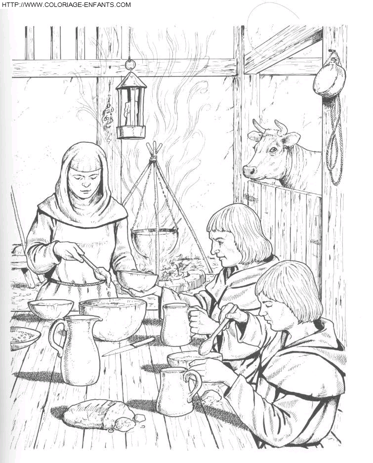 coloriage chateau un repas medevial