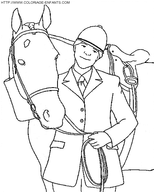 Coloriage cheval et son cavalier heureux à imprimer et à colorier