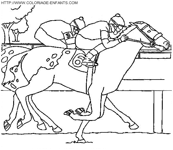 coloriage cheval fait la course