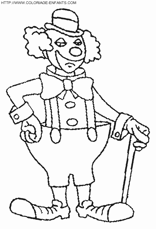 coloriage cirque clown avec canne