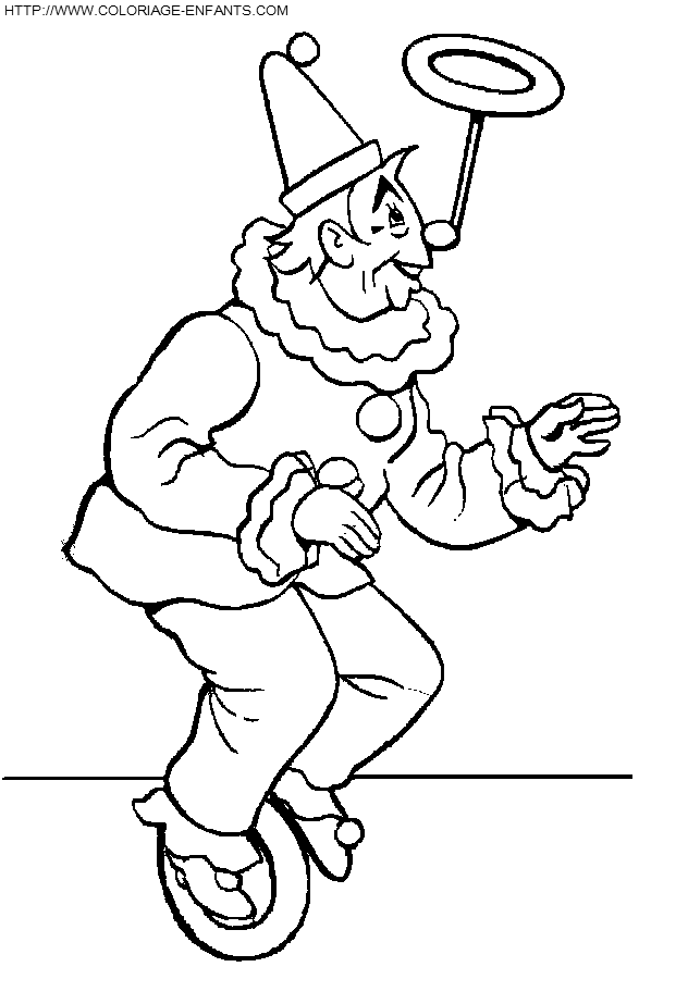 coloriage cirque clown avec un anneau