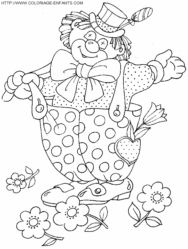 coloriage cirque clown offrant des fleurs