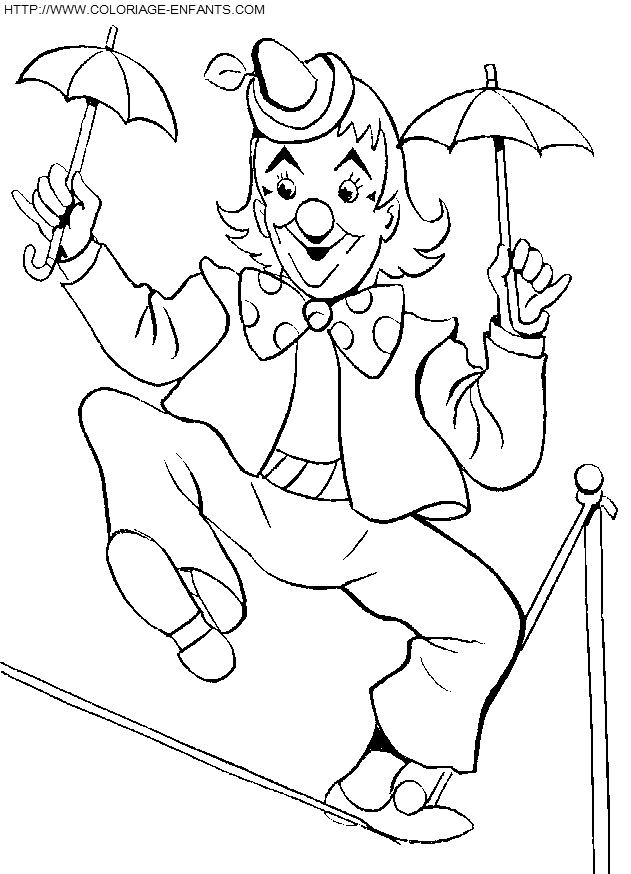 coloriage cirque clown sur un fil