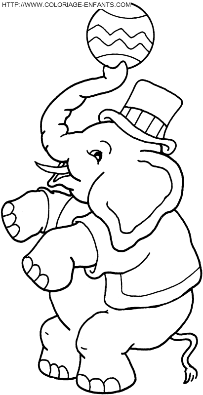 coloriage cirque elephant assis avec ballon