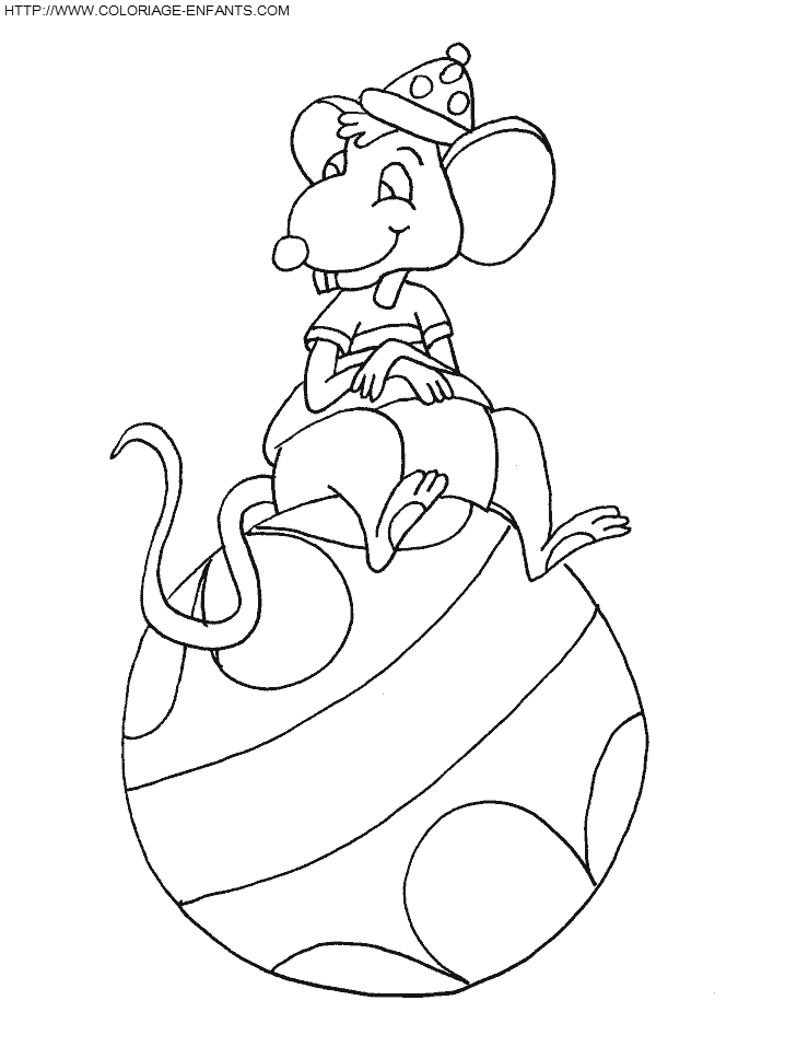 coloriage cirque souris sur une boule