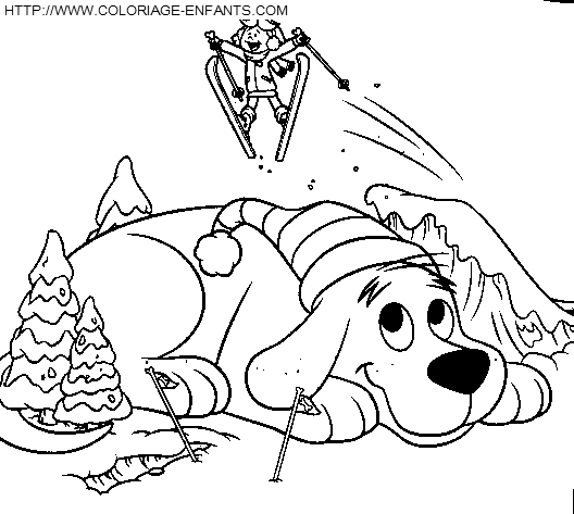 coloriage clifford au ski