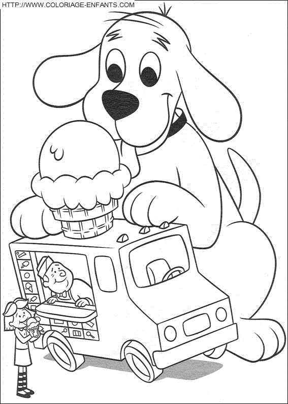 coloriage clifford devant le marchand de glaces