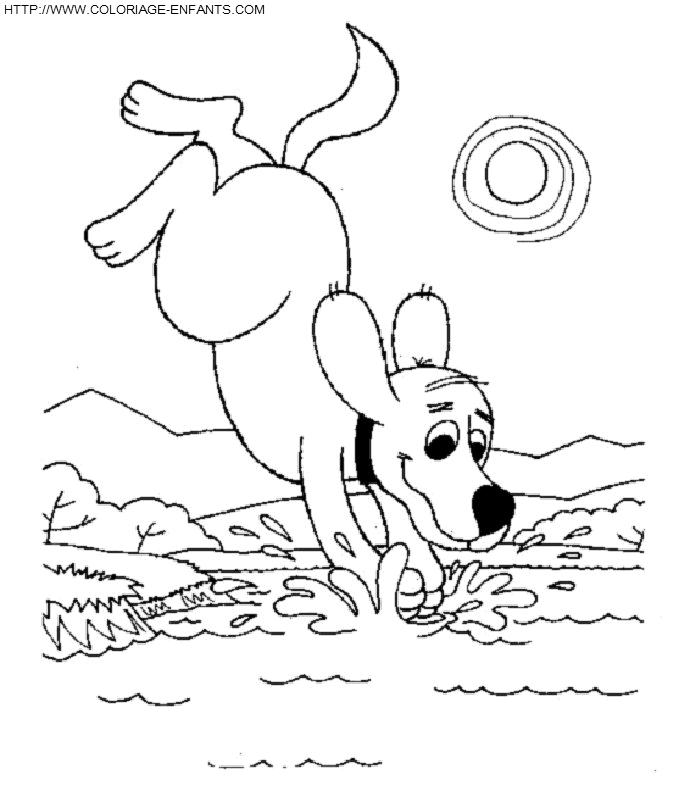 coloriage clifford plonge dans le lac