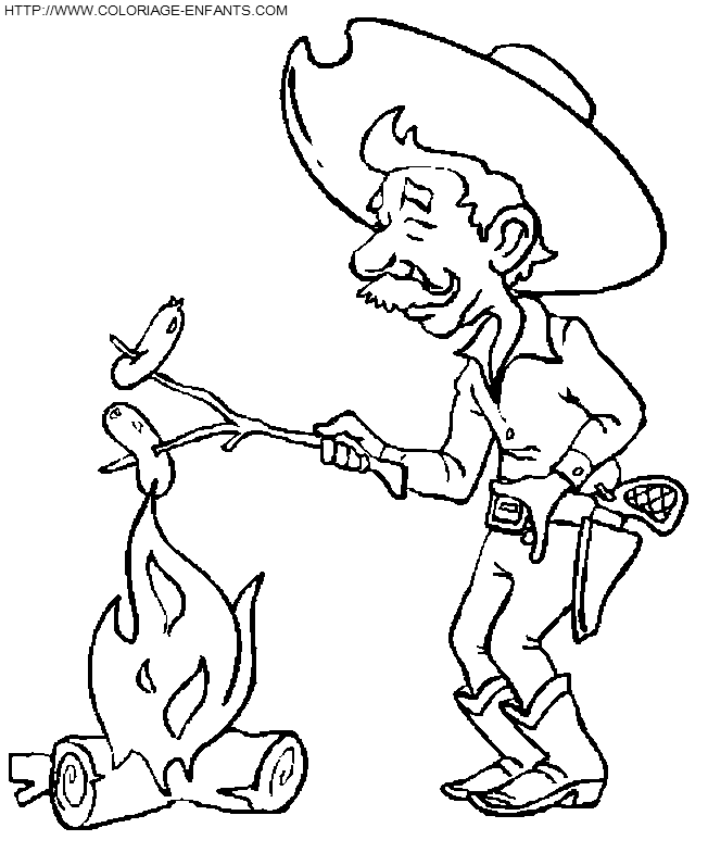 coloriage cowboy au barbecue
