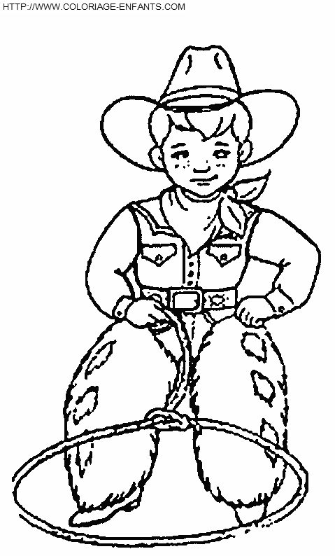 coloriage cowboy enfant au lasso