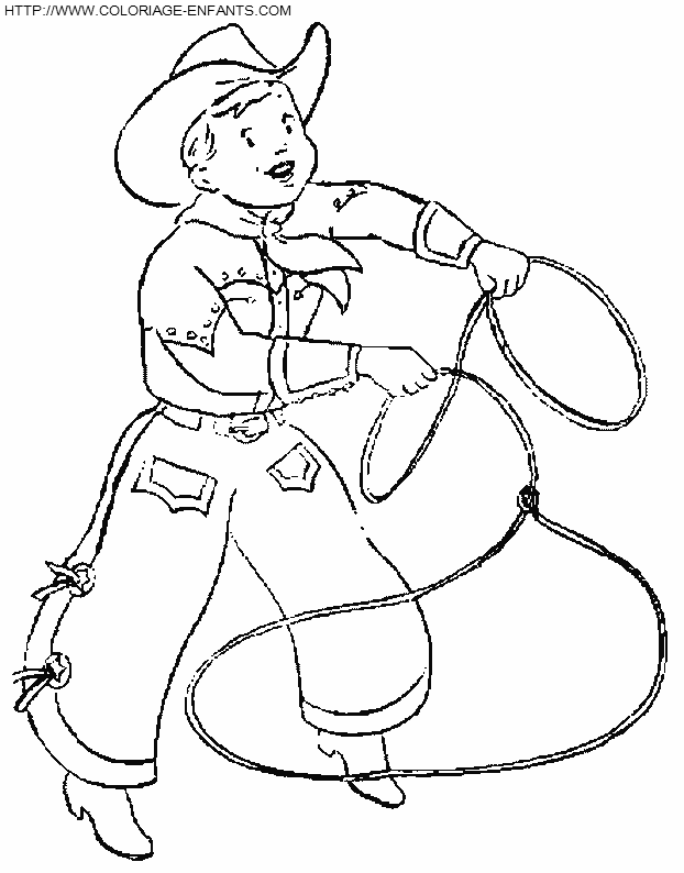 coloriage cowboy preparant son lasso