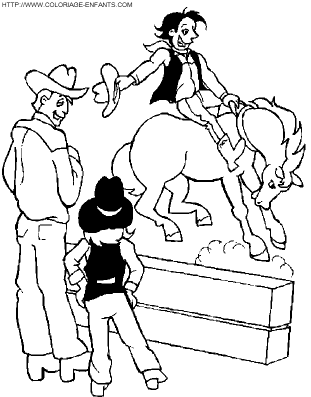 coloriage cowboy se prepare au rodeo