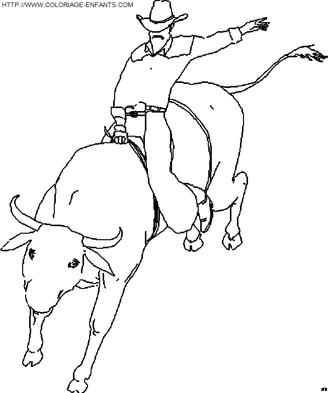 coloriage cowboy sur taureau