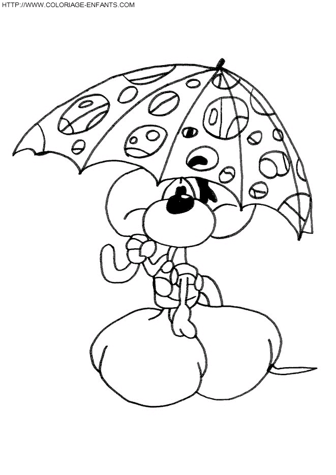 coloriage diddl sous un parapluie
