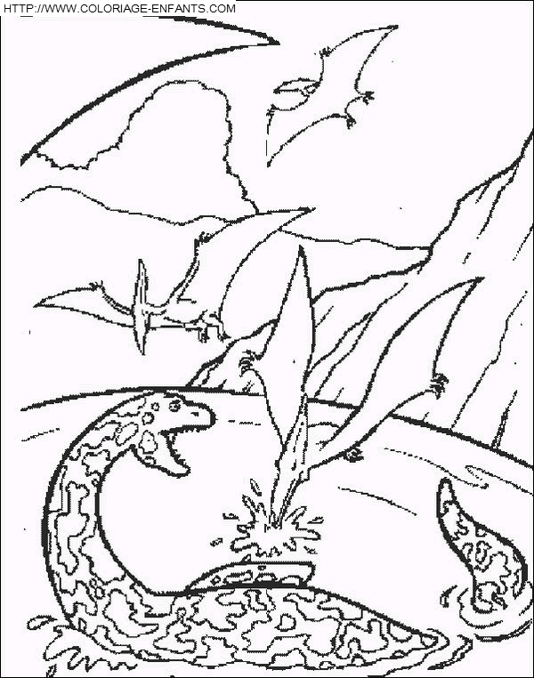 coloriage dinosaure attaque de pterosaures