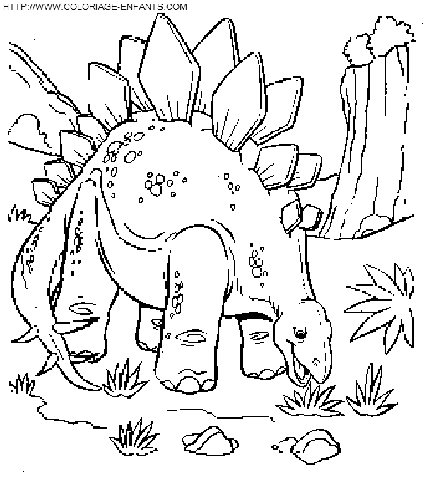 coloriage dinosaure un stegosaure mangeant des vegetaux