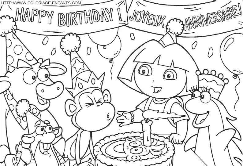 coloriage dora anniversaire de babouche