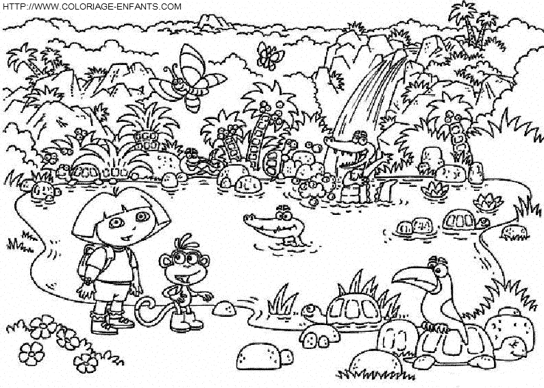 coloriage dora au bord du lac