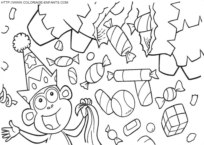 coloriage dora babouche fait la fete